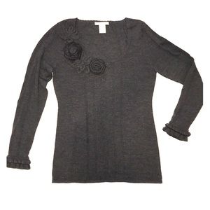 Nanette Lepore Charcoal Sweater w Flower Details